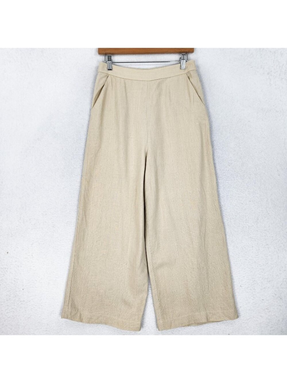 VETTA Pants Womens 6 Beige Linen Woven Wide Leg Crop Ultra High Rise Casual